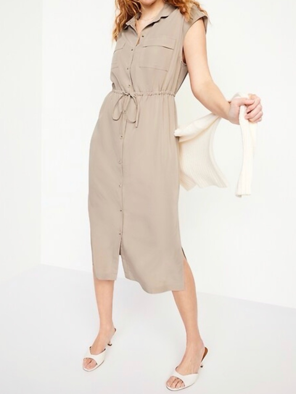 Old Navy Midi Shirt Dress Size Large Tall Style 863563 Tan NEW